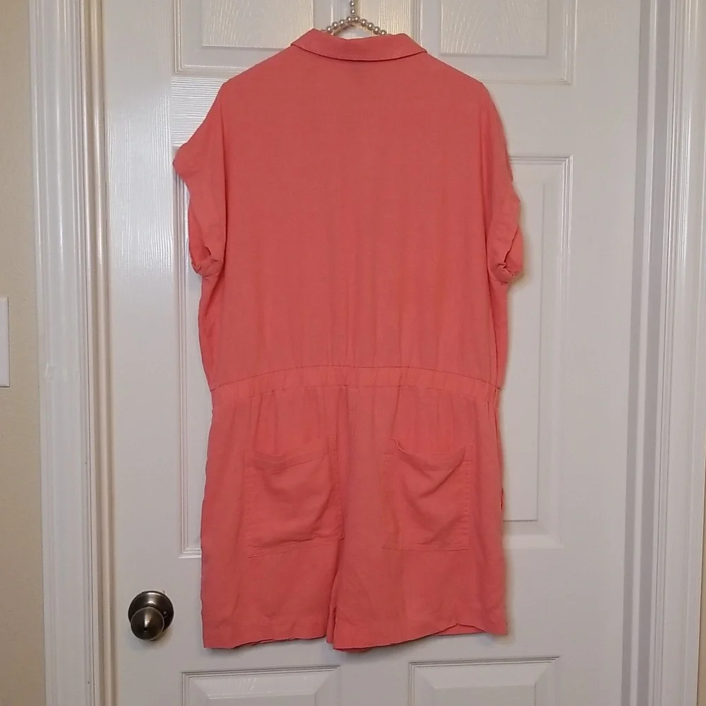 Universal Thread Womens Coral Pink Linen Blend Shortsleeve Romper Shorts Size 14 - Picture 6 of 11